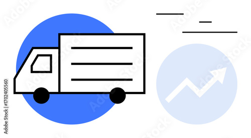 Delivery truck moving past upward trend arrow symbolizing business growth, efficiency, and logistics success. Ideal for logistics, transportation, business strategy, supply chain, shipping, commerce