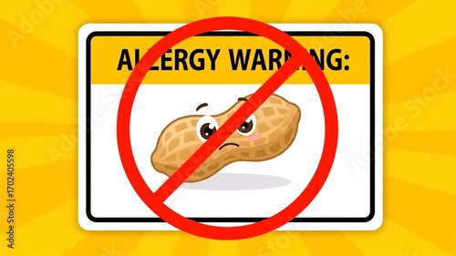 Peanut Allergy Warning Sign with Cartoon Peanut