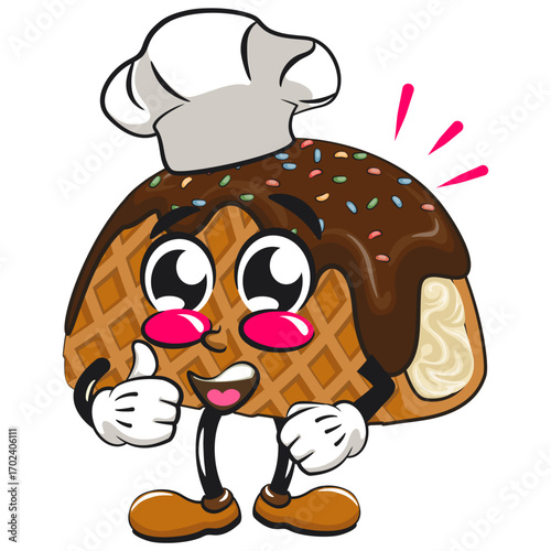 cute choco taco ice cream mascot character vector illustration as chef give thumbs up, work of hand drawn