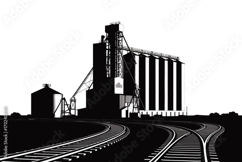 Grain Elevator Silhouette Industrial Agriculture Illustration