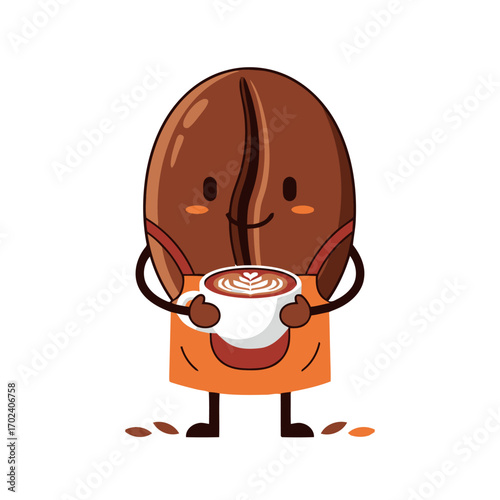 Coffee bean barista holding a cup latte