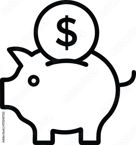 piggy bank outline vector icon