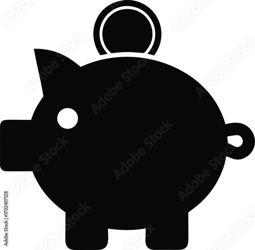 piggy bank and money silhouette icon on transparent background