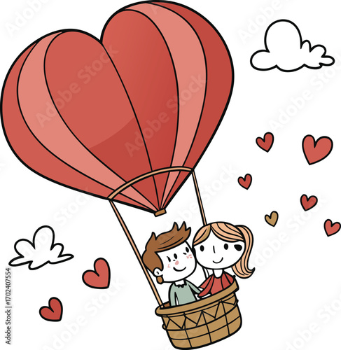 Whimsical red hot air balloon illustration for creative projects