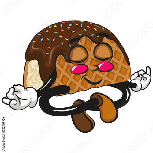 cute choco taco ice cream mascot character vector illustration meditating, work of hand drawn