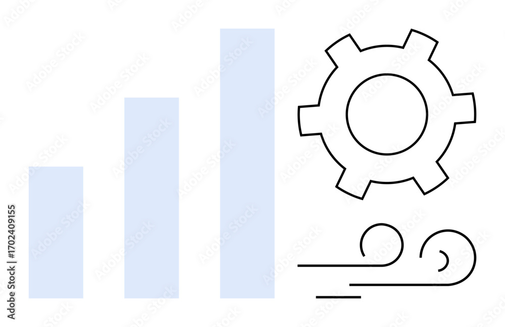 Obraz premium Growth bars, gear, and wind graphics convey development, technology, energy, eco-focus, and adaptation. Ideal for business, technology environment innovation sustainability progress simple