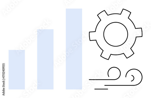 Growth bars, gear, and wind graphics convey development, technology, energy, eco-focus, and adaptation. Ideal for business, technology environment innovation sustainability progress simple