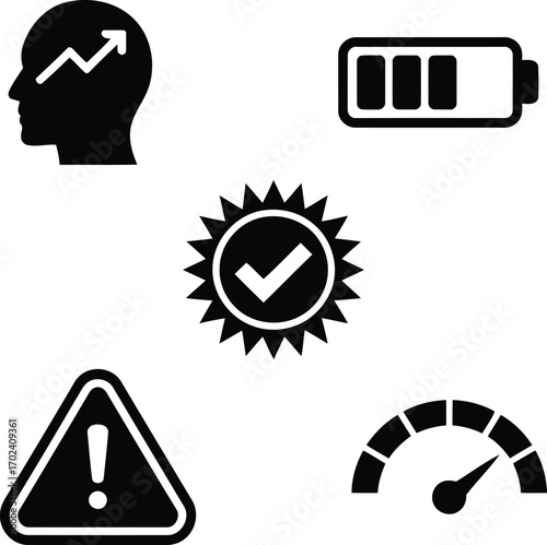 A Collection of Performance and Warning Icons Indicating Progress Success Alert Power and Speed for a Variety of Applications and Purposes