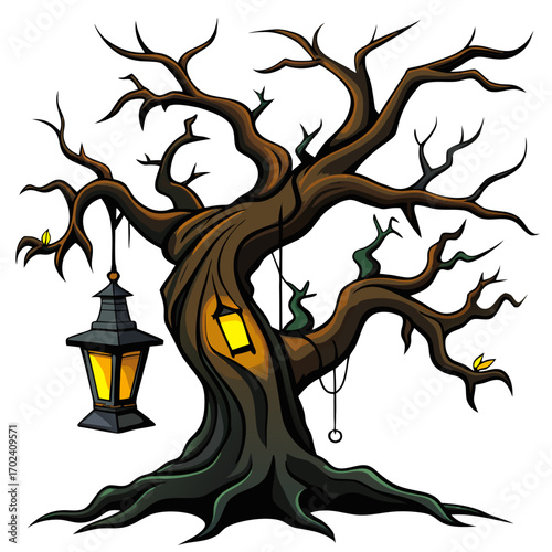 vector illustration of a tree in the night