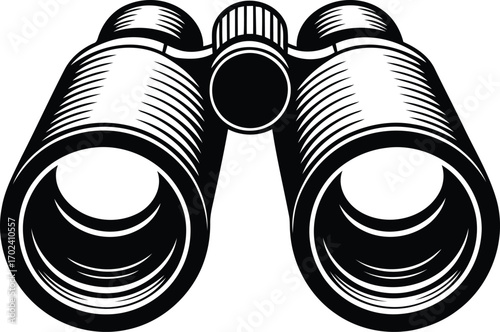 Monochrome Binoculars Illustration Highlighting the Optics and Design Elements Ideal for Outdoor Enthusiasts, Adventure Seekers and Visual Aids
