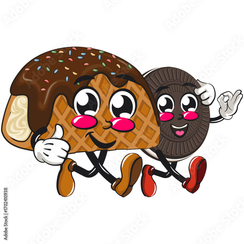 cute choco taco ice cream mascot character vector illustration with a chocolate biscuit character while giving thumbs up, work of hand drawn