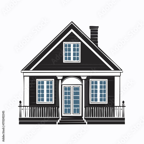 House Monochrome drawing Two story structure with porch and chimney Residential building high quality professional
