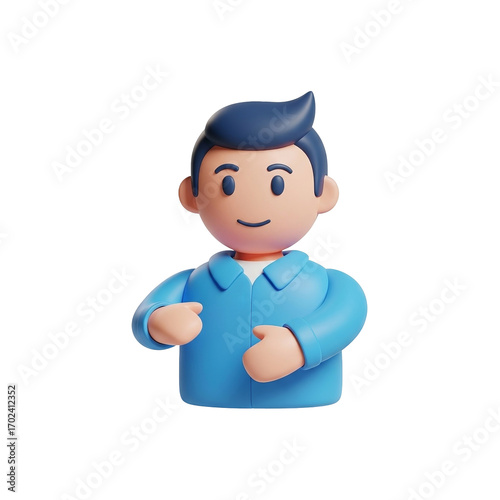 Cartoon character man avatar illustration render d model design art person male blue shirt isolated background on transparent background