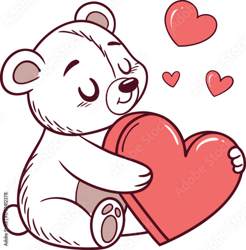 Cute teddy bear character holding a vibrant red heart for valentine s day or love themed designs