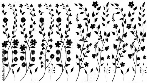 Elegant floral pattern with delicate blooms and leaves for stylish invitations or backgrounds, originally scalable