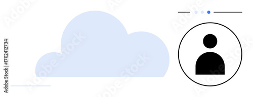 Large cloud shape with user profile icon inside a circle and a progress indicator above. Ideal for cloud storage, user profile, data transfer, technology, internet, digital tools, simple landing page