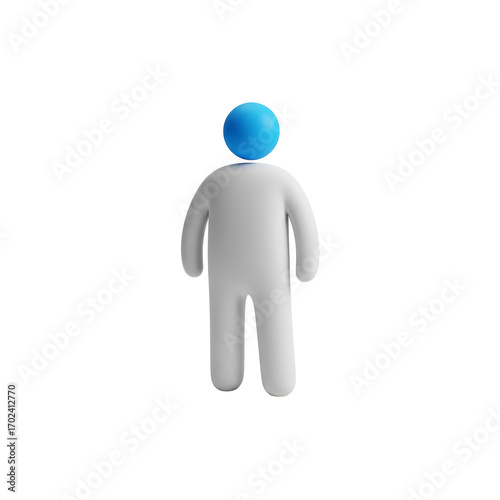 White figure blue head abstract person concept design illustration art isolated on black background render on transparent background