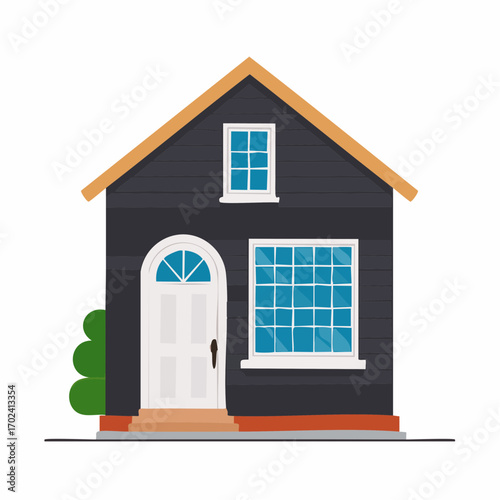 Small house simple style dark siding white trim small yard home ownership high quality professional