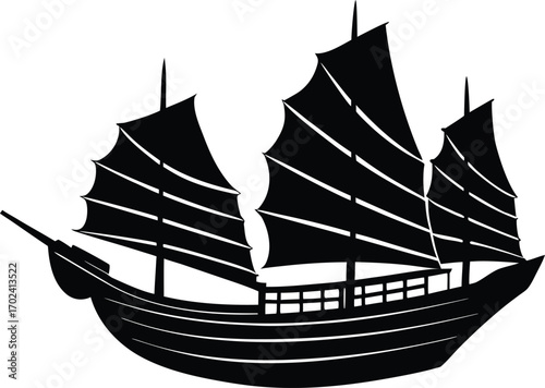  oriental ship with sails silhouette vector