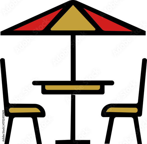 Table and chairs icon. Green silhouette. Front side view. Vector simple flat graphic illustration. Isolated object on a white background. Dark blue simple icon of a table with two chairs.