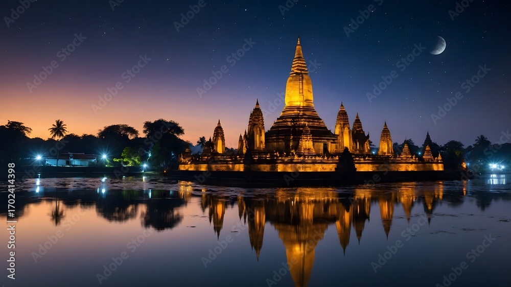 Fototapeta premium Temple with Crescent Moon
