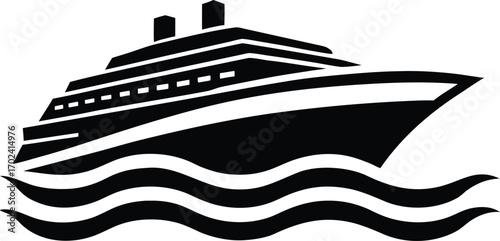  a large cruise ship sailing on wavy water silhouette vector