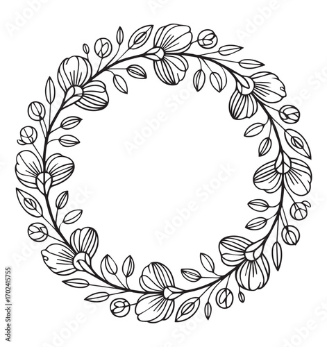 Black and white daisy-like floral wreath