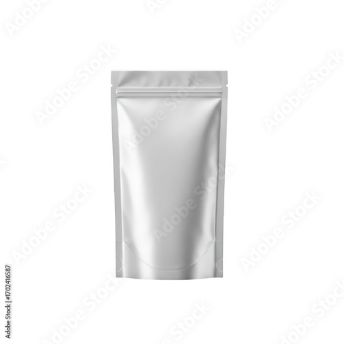 Blank silver stand up pouch packaging isolated on transparent background