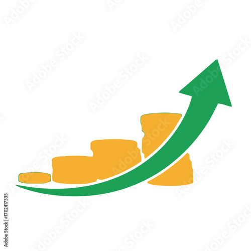 Coins stack with green arrow pointing up
