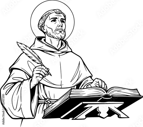 Hand drawn illustration of St. Thomas of Aquinas
