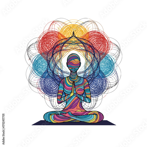 Colorful abstract yoga meditation silhouette isolated on white background