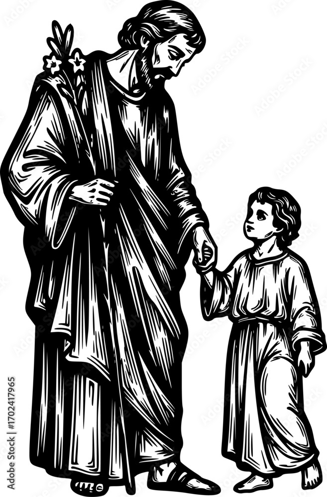 Fototapeta premium Saint Joseph and Child Jesus silhouette 