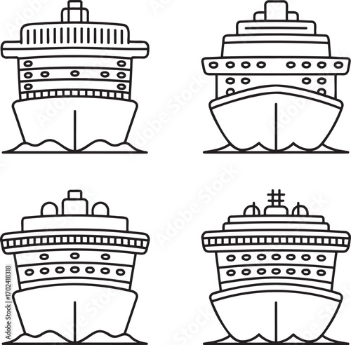 Set of Cruise ship Outline vector illustration isolated On Transparent Background
