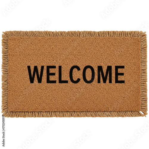 Brown welcome doormat isolated on transparent background
