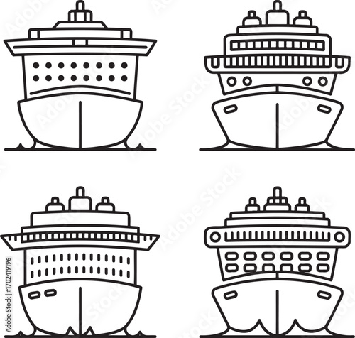 Set of Cruise ship Outline vector illustration isolated On Transparent Background