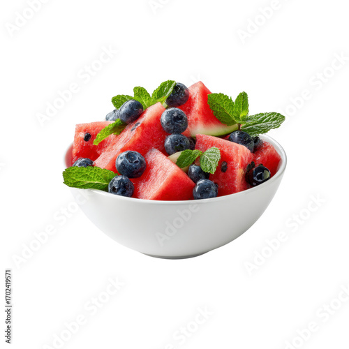 Refreshing Watermelon and Blueberry Salad in a White Bowl