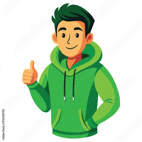 Casual Man in Green Hoodie Illustration