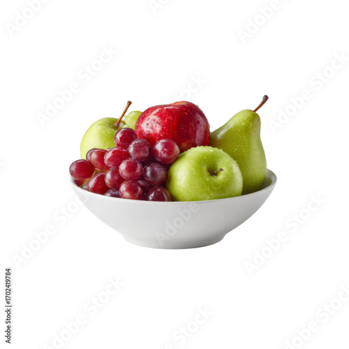 Fresh and Juicy Fruit Bowl Apples, Grapes, and Pear