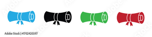 Celebrate milestone achievements with these vibrant graduation scroll icons in blue, black, green, and red, perfect for educational designs and congratulatory messages