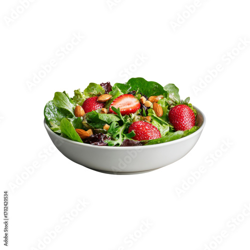 Fresh Strawberry Almond Salad in White Bowl - Healthy Food Photography
