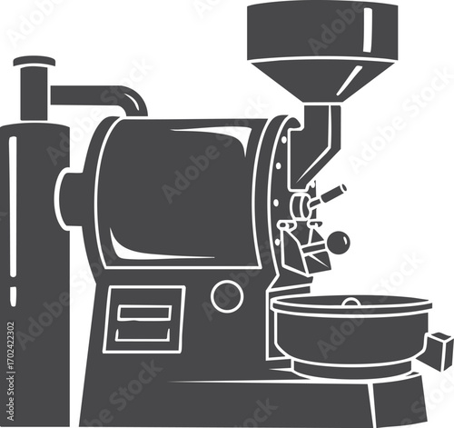 Coffee roaster machine with beans and steam illustration coffee beans roasting