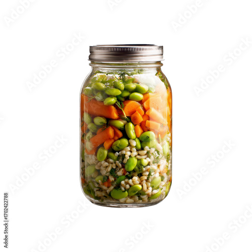 Healthy Barley Salad with Edamame and Carrots in a Mason Jar