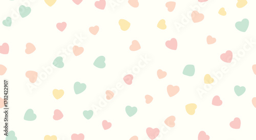 A whimsical array of pastel hearts scattered across a creamy white backdrop