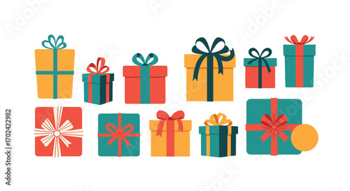 Collection of beautifully wrapped gift boxes tied with ribbons and bows for celebrations