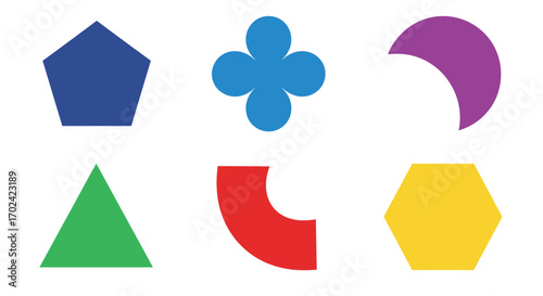 Geometric shapes collection featuring diverse forms and vibrant colors for educational purposes