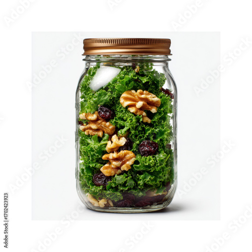 Mason Jar Kale Salad with Walnuts and Dried Cranberries - Healthy Meal Prep