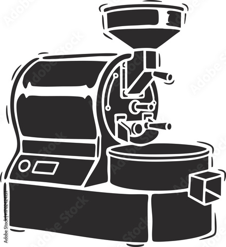 Coffee roaster machine with beans and steam illustration coffee beans roasting