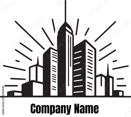 Abstract city skyline vector illustration with modern buildings and urban background skycraper logo design 