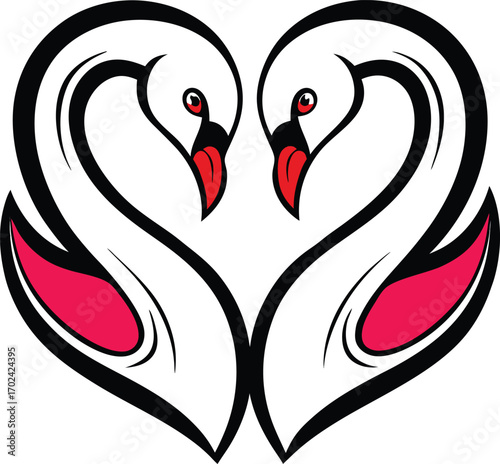 Elegant illustration of two swans gracefully forming a heart shape