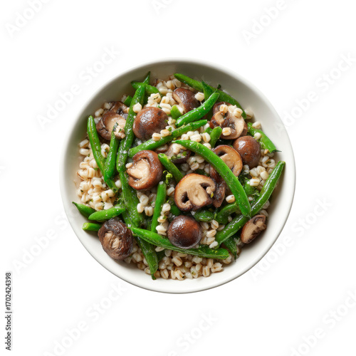 Delicious Pearl Barley, Green Bean, and Mushroom Salad in a Bowl